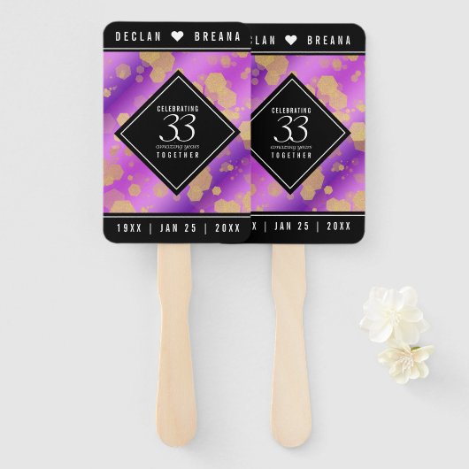 Elegant 33rd Amethyst Wedding Jubileum Handwaaier (Voorkant en achterkant)