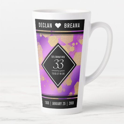 Elegant 33rd Amethyst Wedding Jubileum Latte Mok (Rechts)