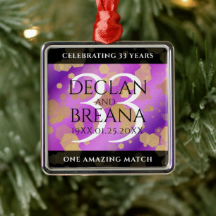 Elegant 33rd Amethyst Wedding Jubileum Metalen Ornament