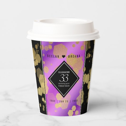 Elegant 33rd Amethyst Wedding Jubileum Papieren Bekers (Achterkant)