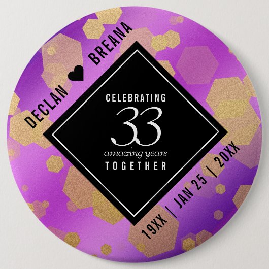 Elegant 33rd Amethyst Wedding Jubileum Ronde Button 6,0 Cm (Voorkant)