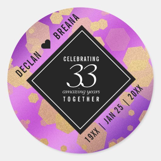 Elegant 33rd Amethyst Wedding Jubileum Ronde Sticker (Voorkant)