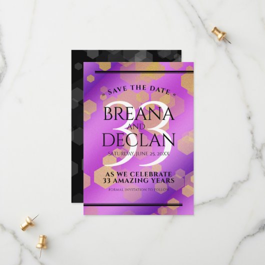 Elegant 33rd Amethyst Wedding Jubileum Save The Date (Voorkant / Achterkant in situ)