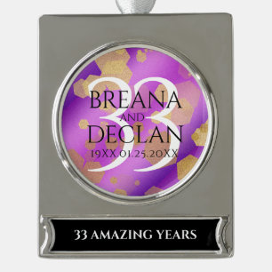 Elegant 33rd Amethyst Wedding Jubileum Verzilverd Banner Ornament