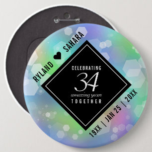 Elegant 34th Opal Wedding Jubileum Celebration Ronde Button 6,0 Cm