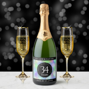 Elegant 34th Opal Wedding Jubileum Celebration Sparkling Wijnetiket