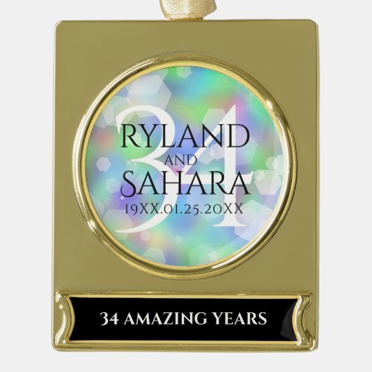 Elegant 34th Opal Wedding Jubileum Celebration Verguld Banner Ornament (Voorkant)