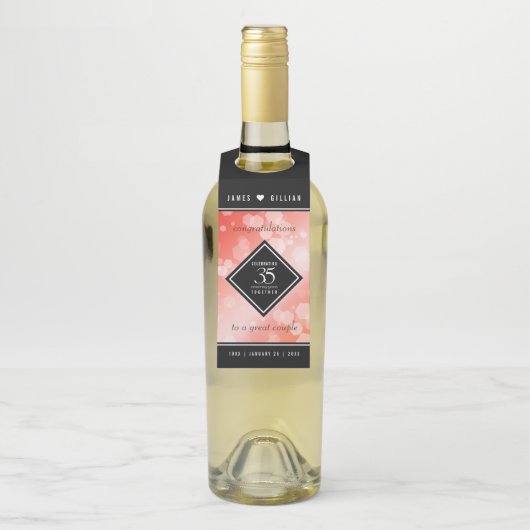 Elegant 35th Coral Wedding Jubileum Celebration Flessenhanger (Op fles)