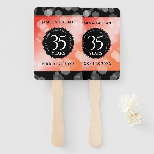 Elegant 35th Coral Wedding Jubileum Celebration Handwaaier (Voorkant en achterkant)