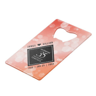 Elegant 35th Coral Wedding Jubileum Celebration Kredietkaart Flessenopener