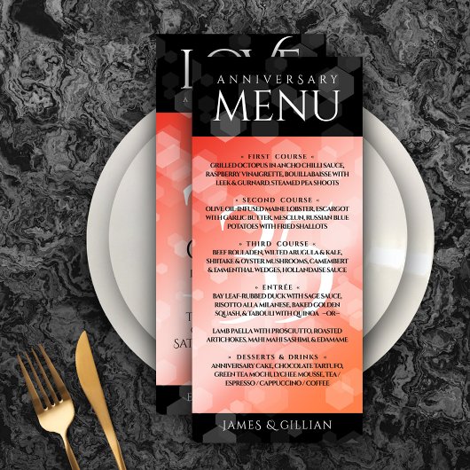 Elegant 35th Coral Wedding Jubileum Celebration Menu