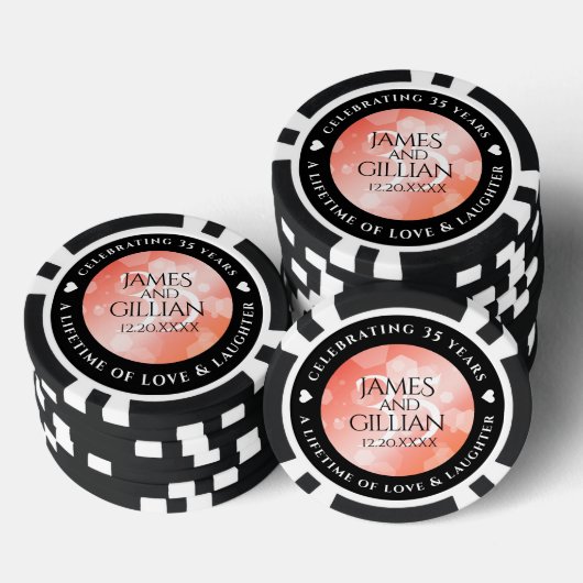 Elegant 35th Coral Wedding Jubileum Celebration Poker Chips (Opstapeling)