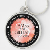 Elegant 35th Coral Wedding Jubileum Celebration Sleutelhanger (Voorkant)