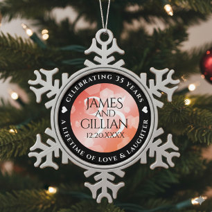 Elegant 35th Coral Wedding Jubileum Celebration Tin Sneeuwvlok Ornament