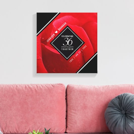 Elegant 36th Roos Wedding Jubileum Celebration Canvas Afdruk (Insitu (Woonkamer))