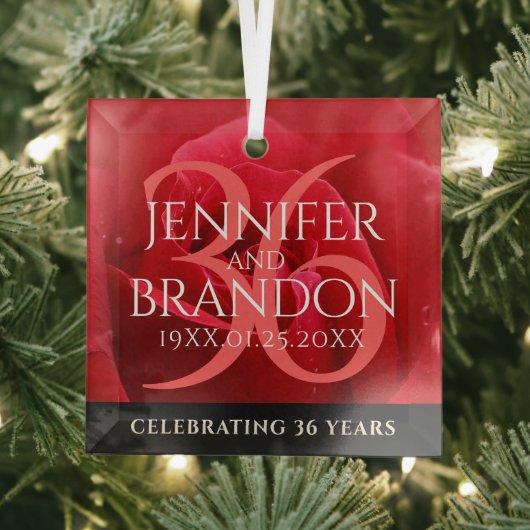 Elegant 36th Roos Wedding Jubileum Celebration Glas Ornament (Insitu)