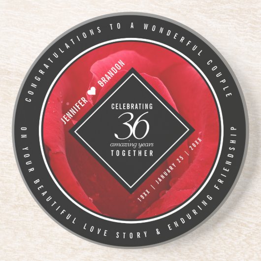 Elegant 36th Roos Wedding Jubileum Celebration Zandsteen Onderzetter (Voorkant)