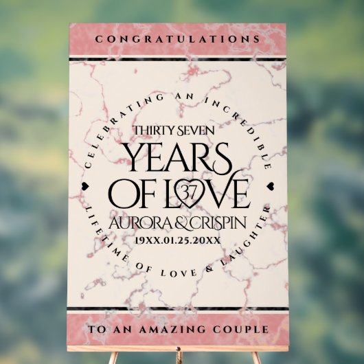 Elegant 37th Alabaster Wedding Jubileum Acryl Bord (Neutraal)