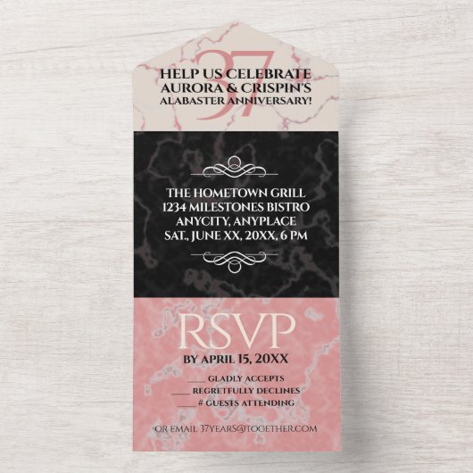 Elegant 37th Alabaster Wedding Jubileum All In One Uitnodiging (Binnen)