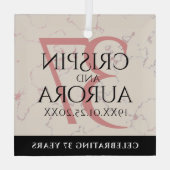 Elegant 37th Alabaster Wedding Jubileum Glas Ornament (Achterkant)