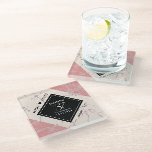 Elegant 37th Alabaster Wedding Jubileum Glazen Onderzetter