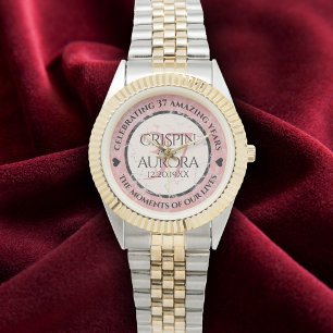 Elegant 37th Alabaster Wedding Jubileum Horloge