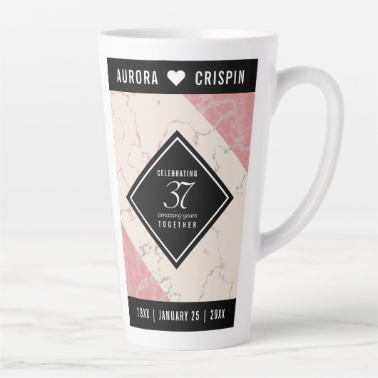 Elegant 37th Alabaster Wedding Jubileum Latte Mok (Rechts)