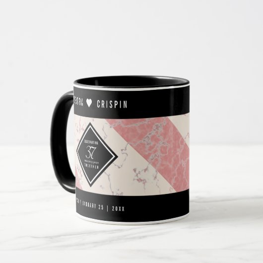 Elegant 37th Alabaster Wedding Jubileum Mok (Voorkant links)
