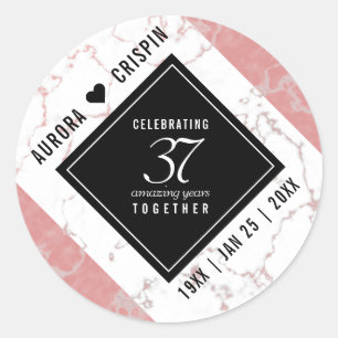 Elegant 37th Alabaster Wedding Jubileum Ronde Sticker