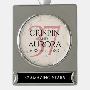 Elegant 37th Alabaster Wedding Jubileum Verzilverd Banner Ornament