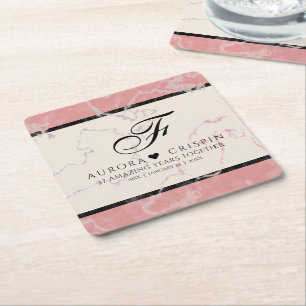 Elegant 37th Alabaster Wedding Jubileum Vierkante Kartonnen Onderzetter
