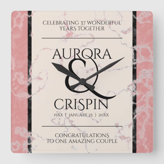 Elegant 37th Alabaster Wedding Jubileum Vierkante Klok (Voorkant)