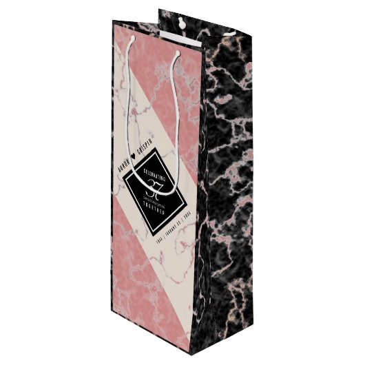 Elegant 37th Alabaster Wedding Jubileum Wijn Cadeautas (Voorkant Gekanteld)