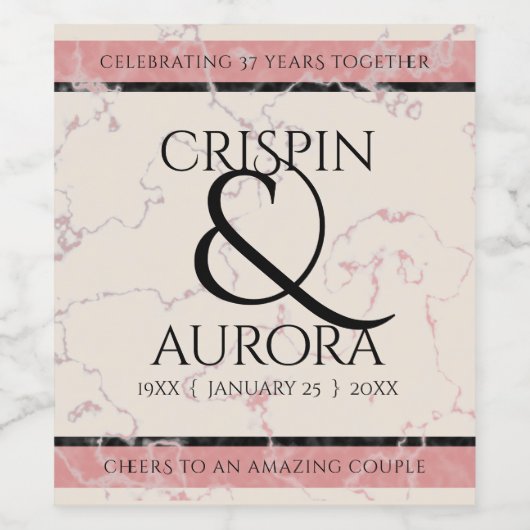 Elegant 37th Alabaster Wedding Jubileum Wijn Etiket (Enkel label)