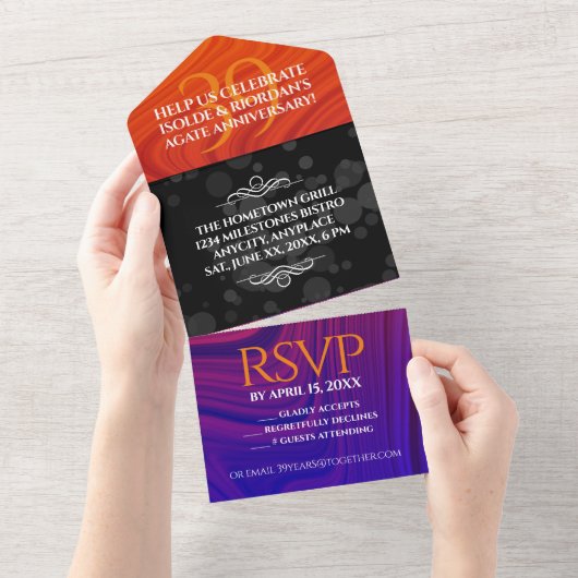Elegant 39th Agate Wedding Jubileum Celebration All In One Uitnodiging (Afscheurbaar)