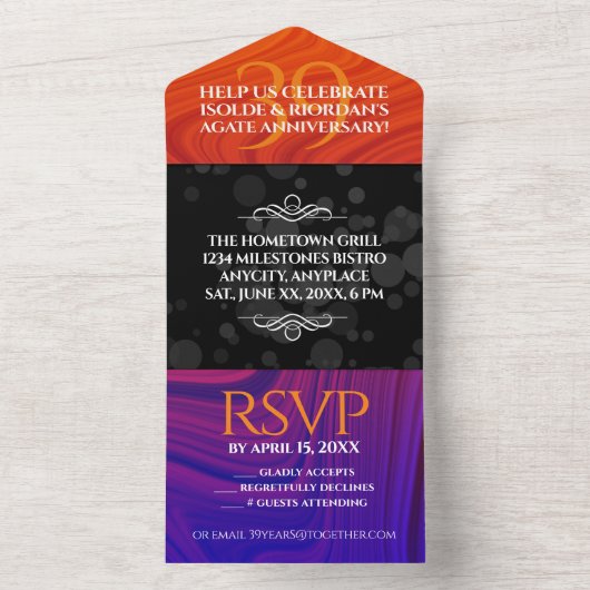 Elegant 39th Agate Wedding Jubileum Celebration All In One Uitnodiging (Binnen)