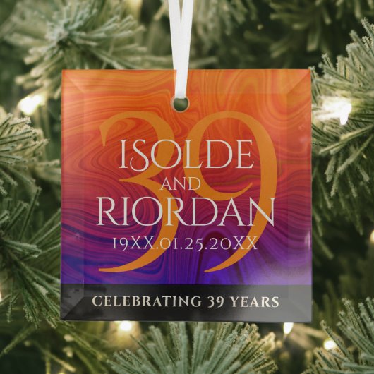 Elegant 39th Agate Wedding Jubileum Celebration Glas Ornament (Insitu)