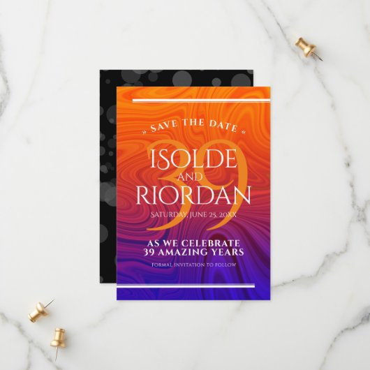 Elegant 39th Agate Wedding Jubileum Celebration Save The Date (Voorkant / Achterkant in situ)