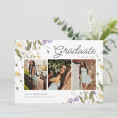 Elegant 3 foto Wildflower High School Afstuderen Aankondiging (Staand voorkant)