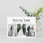 Elegant 3 fotocollage moderne bruiloft bedankkaart (Staand voorkant)