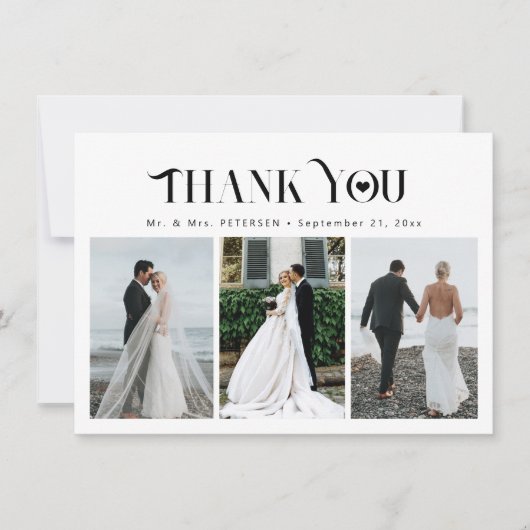 Elegant 3 fotocollage moderne bruiloft bedankkaart (Voorkant)