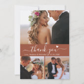 Elegant 3 Fotocollage Terracotta Script Bruiloft Bedankkaart (Voorkant)