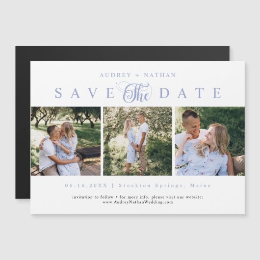 Elegant 3 foto's Sla de datum Sjabloon op Magnetische Uitnodiging (Voorkant / Achterkant)