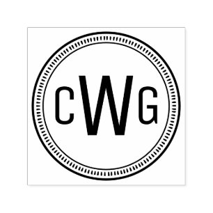 Elegant 3 Initiaal Monogram #1 Ronde Lijst #10 Zelfinktende Stempel