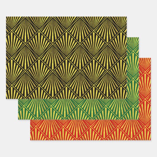 Elegant 3 kleuren Goud Art Deco Diamant #1 DIY BG Inpakpapier Vel (Set)