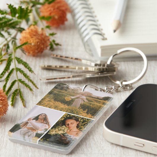 Elegant 3 Photo Collage Custom Afstuderen Keepsake Sleutelhanger (Voorkant Rechts)