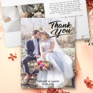 Elegant 3 Photo HandLettered Modern Simple Folded Bedankkaart