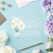 Elegant 3 Witte Daisy Bloemen Bewaar de Datum Acryl Uitnodigingen (Insitu (Huwelijk))