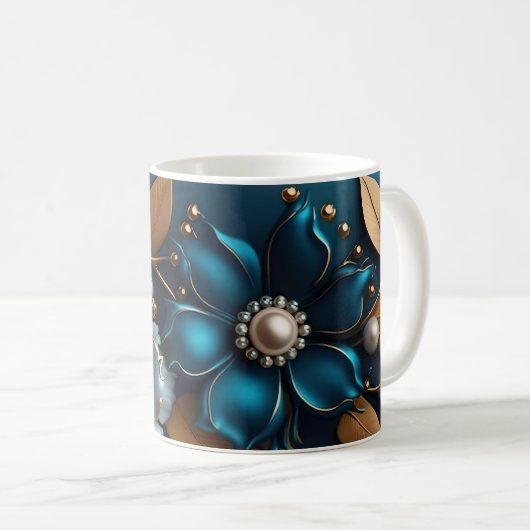 Elegant 3D Floral Bloom Design, Flower Pattern Cof Koffiemok (Voorkant rechts)
