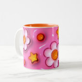 Elegant 3D Floral Bloom Design, Flower Pattern Cof Tweekleurige Koffiemok (Voorkant links)